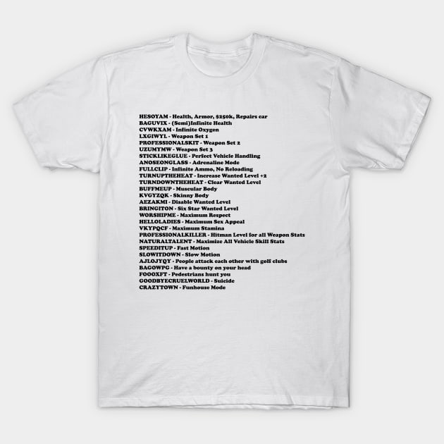 Gta San Andreas Cheat sheet T-Shirt by Berlinius